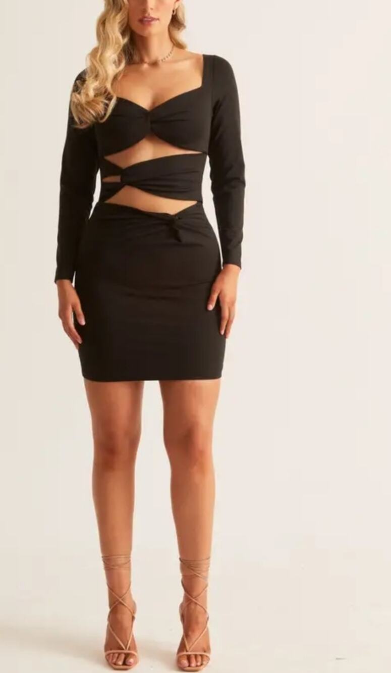 Alana Eve Black Shimmer Cutout Sexy Mini Dress Long Sleeves size Medium